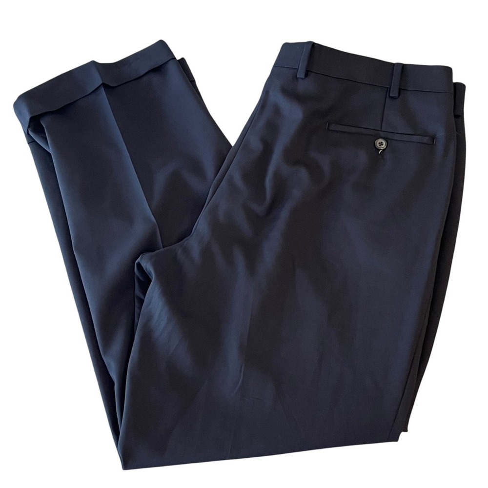 Lauren Ralph Lauren Dress Pants Mens 36x30 Navy 100% Wool Pleated Cuffed